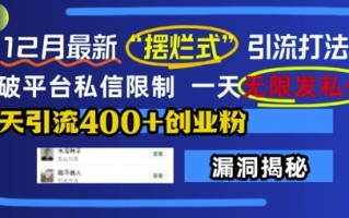 12月最新“摆烂式”引流打法，突破平台私信限制，一天无限发私信，单天引流400+创业粉
