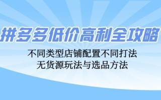 拼多多低价高利全攻略：不同类型店铺配置不同打法，无货源玩法与选品方法