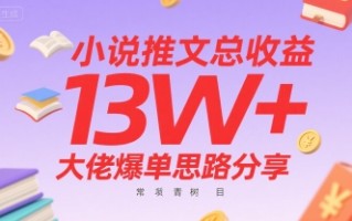 小说推文总收益13W+大佬爆单思路分享，常青树项目