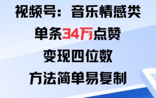 视频号分成计划新玩法：音乐情感类单条34W点赞，变现四位数，方法简单易复制