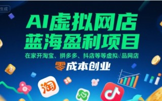 AI虚拟网店蓝海盈利项目，在家开淘宝、拼多多、抖店等虚拟品网店，零成本创业