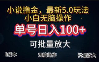 全自动小说撸金，单号日入100+小白轻松上手，无脑操作