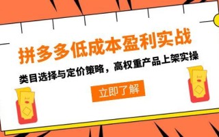 拼多多低成本盈利实战，类目选择与定价策略，高权重产品上架实操