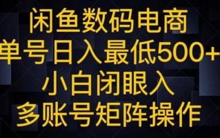 闲鱼数码电商，单号日入最低500+，小白闭眼入，多账号矩阵操作