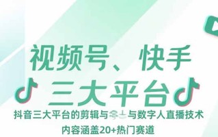 视频号、快手、抖音三大平台的剪辑与数字人直播技术，内容涵盖20+热门赛道