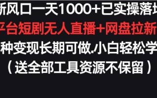 新风口一天1000+已实操落地购物平台短剧无人直播+网盘拉新+带货多种变现长期可做【揭秘】