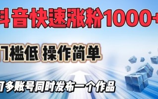 抖音快速涨1000+粉，门槛低操作简单，可多账号同时发布一个作品