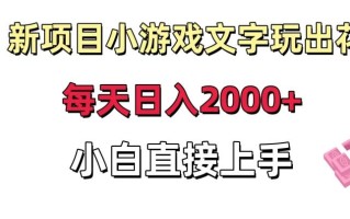 新项目小游戏文字玩出花日入2000+，每天只需一小时，小白直接上手【揭秘】