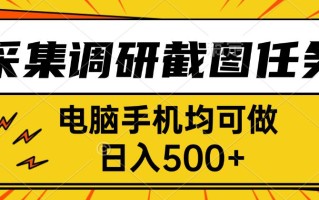 采集，调研，截图任务，电脑手机均可做，日入500+