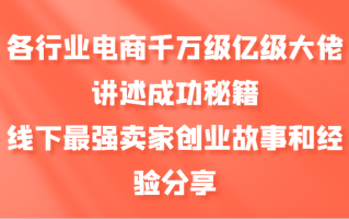 各行业电商千万级亿级大佬讲述成功秘籍，线下最强卖家创业故事和经验分享