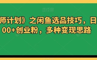 《导师计划》之闲鱼选品技巧，日引300+创业粉，多种变现思路