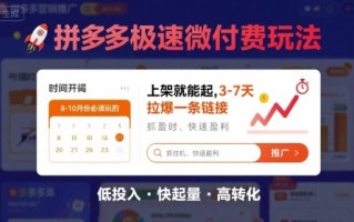 8月26号拼多多极速微付费玩法，8-10月份必须玩的，上架就能起，3-7天拉爆一条链接