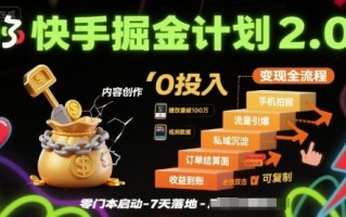 快手掘金计划2.0，快手电商变现全流程，简单可复制，0投入