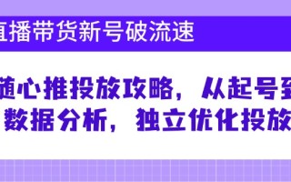 直播带货新号破 流速：随心推投放攻略，从起号到数据分析，独立优化投放