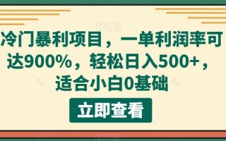 冷门暴利项目，一单利润率可达900%，轻松日入500+，适合小白0基础