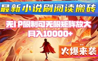 小说阅读搬砖单机每天收益200-400+ 无IP限制可无限矩阵放大 —