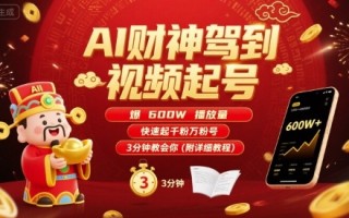 AI财神驾到视频起号，爆600W播放量，快速起千粉万粉号，3分钟教会你(附详细教程)