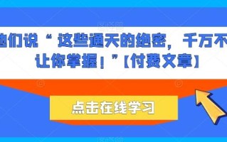 他们说 “ 这些通天的绝密，千万不能让你掌握! ”【付费文章】