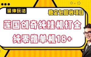 莲国创奇纯挂机打金，纯零撸单机18+，稳定包回收项目【揭秘】