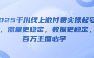 2025千川线上微付费实操起号课，流量更稳定，数据更稳定，百万主播必学