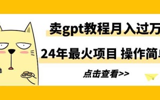 24年最火项目，卖gpt教程月入过万，操作简单