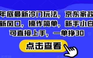 年底最新冷门玩法，京东家政新风口，操作简单，新手小白可直接上手，一单挣30【揭秘】