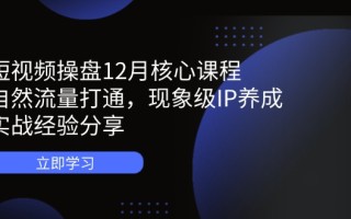 短视频操盘12月核心课程：自然流量打通，现象级IP养成，实战经验分享