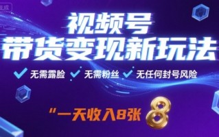 视频号带货变现新玩法，无需露脸，无需粉丝，无任何封号风险，一天收益8张【揭秘】