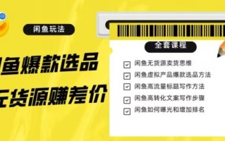 闲鱼无货源赚差价进阶玩法，爆款选品，资源寻找，引流变现全套教程（11节课）【揭秘】