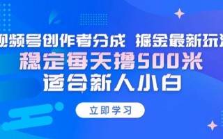 【蓝海项目】视频号创作者分成 掘金最新玩法 稳定每天撸500米 适合新人小白