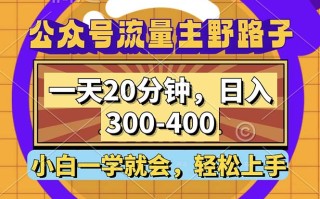 公众号流量主野路子玩法，一天20分钟，日入300~400，小白一学就会